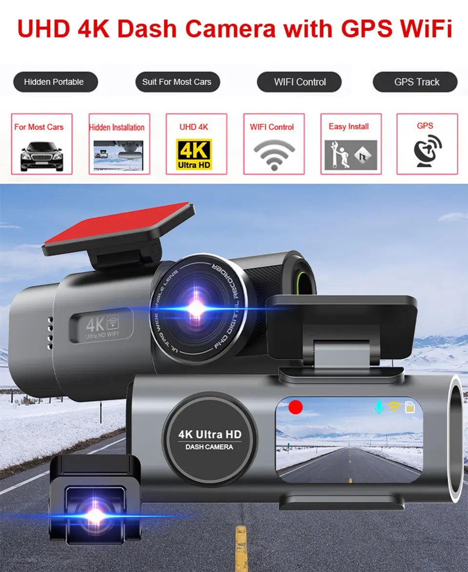 EZ 4k ULTRA HD Dual Lens Dash Cam with Wi-Fi, GPS & Night Vision