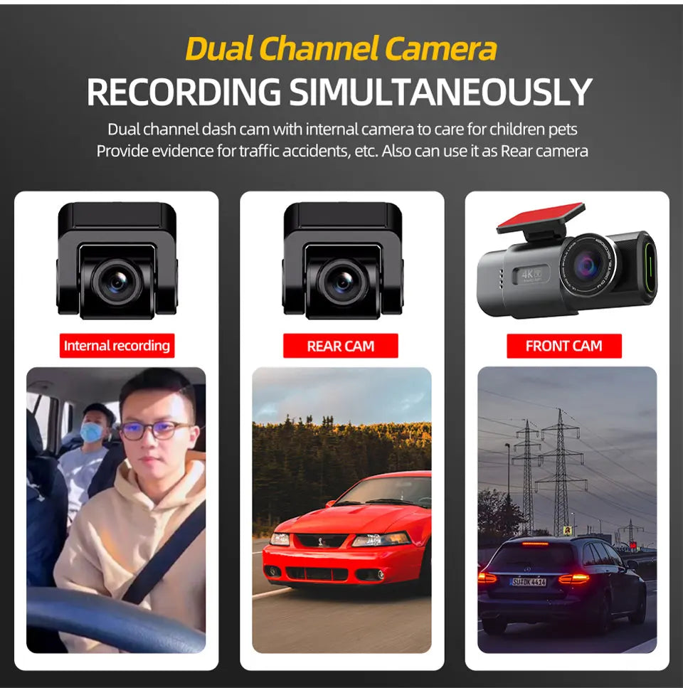 EZ 4k ULTRA HD Dual Lens Dash Cam with Wi-Fi, GPS & Night Vision
