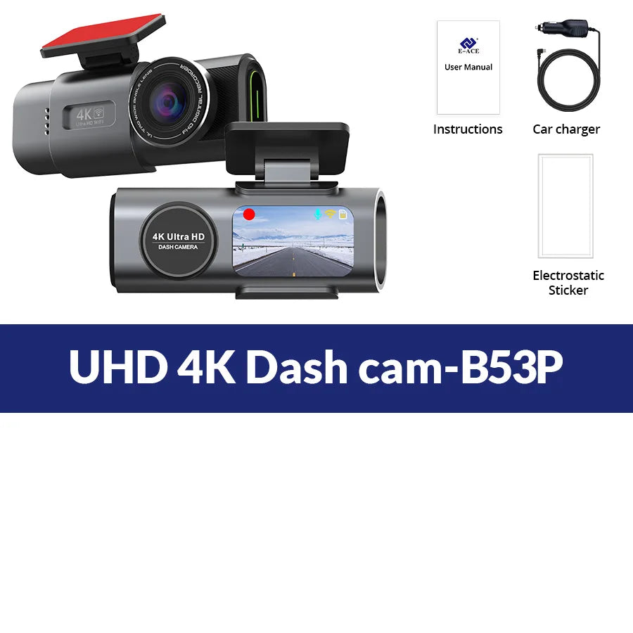EZ 4k ULTRA HD Dual Lens Dash Cam with Wi-Fi, GPS & Night Vision
