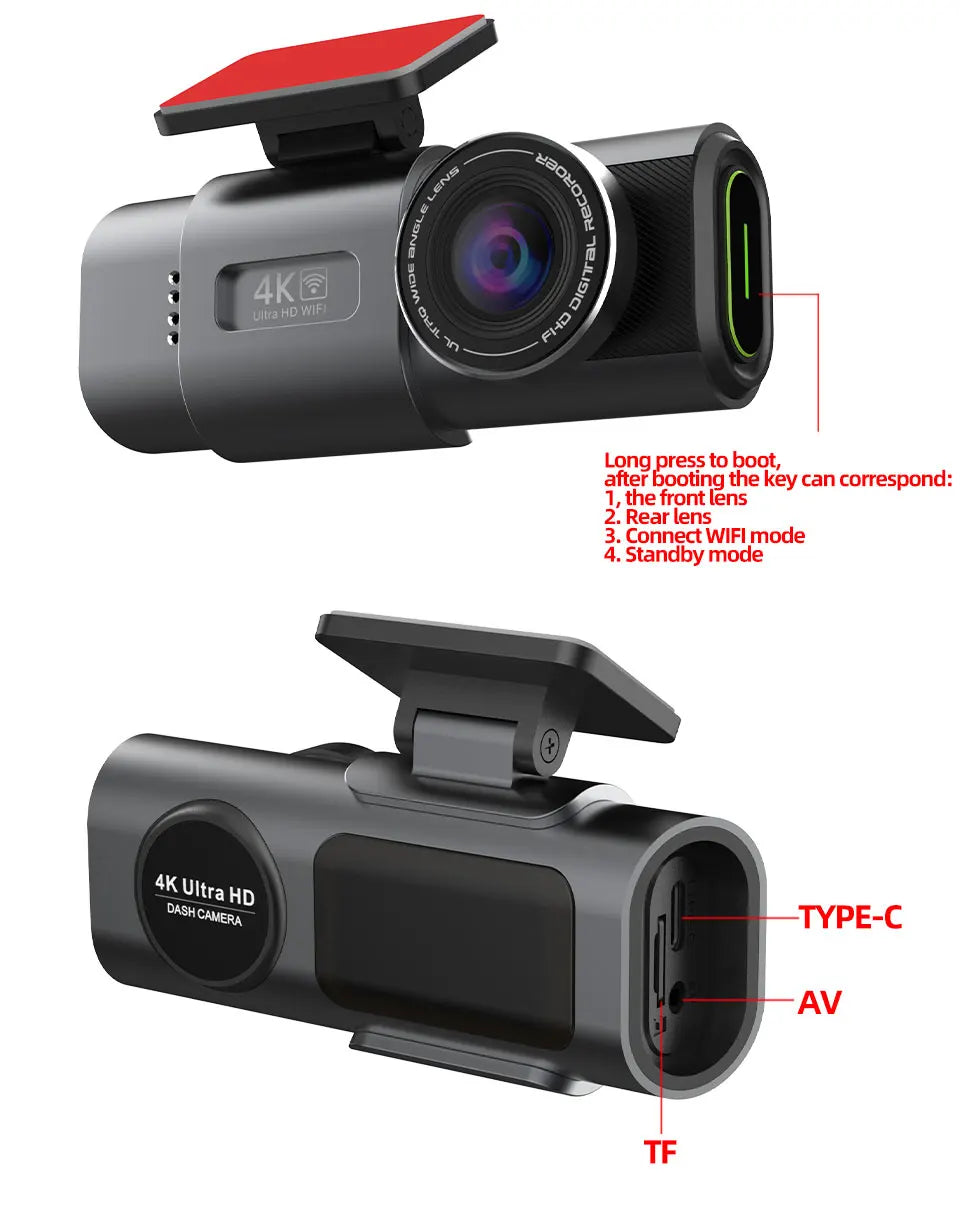 EZ 4k ULTRA HD Dual Lens Dash Cam with Wi-Fi, GPS & Night Vision