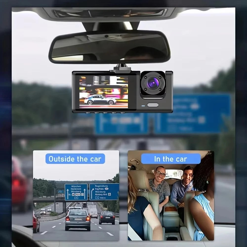 EZ 1080P Triple Camera Dash Cam with IR Night Vision & 2" IPS Screen