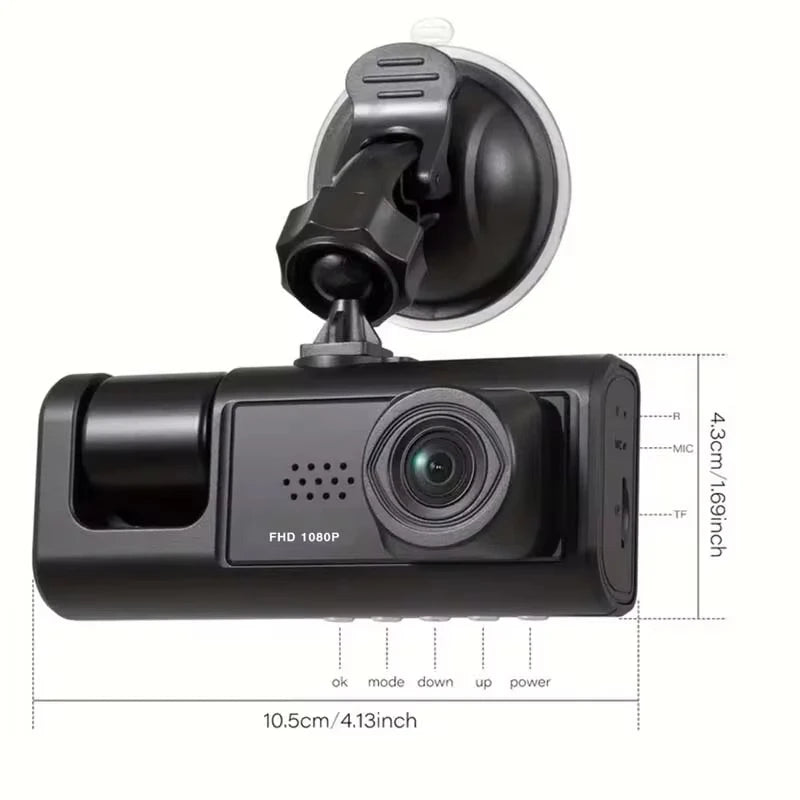 EZ 1080P Triple Camera Dash Cam with IR Night Vision & 2" IPS Screen