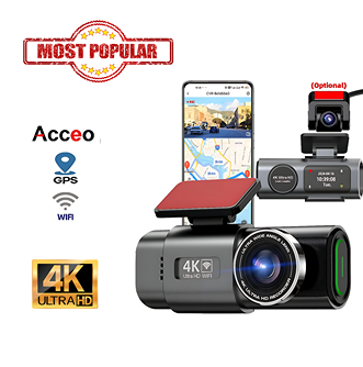 EZ 4k ULTRA HD Dual Lens Dash Cam with Wi-Fi, GPS & Night Vision
