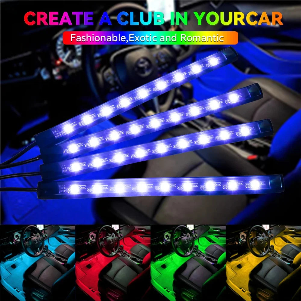 EZ Glow Car Ambient Lights – 36/48/72 LED Footwell Kit with USB and Music App Control