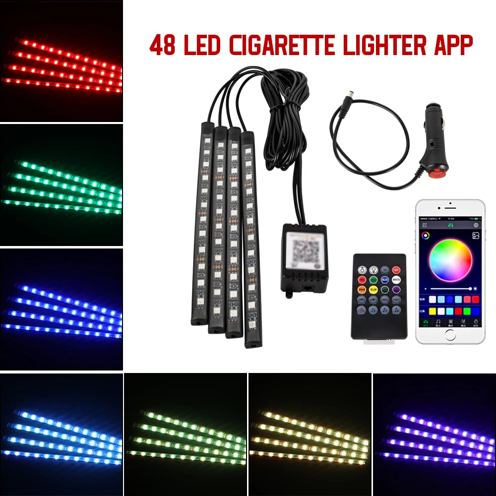 EZ Glow Car Ambient Lights – 36/48/72 LED Footwell Kit with USB and Music App Control