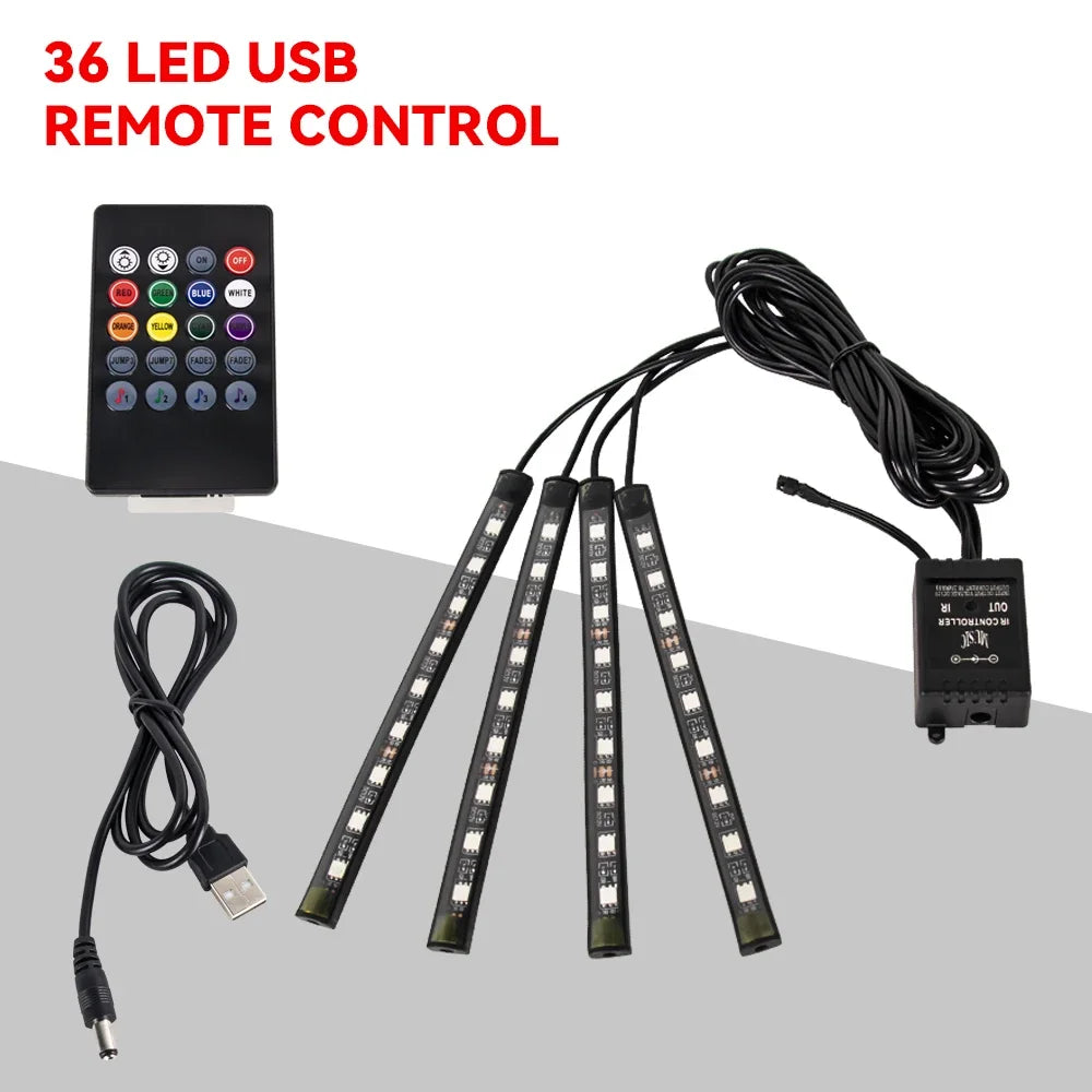 EZ Glow Car Ambient Lights – 36/48/72 LED Footwell Kit with USB and Music App Control