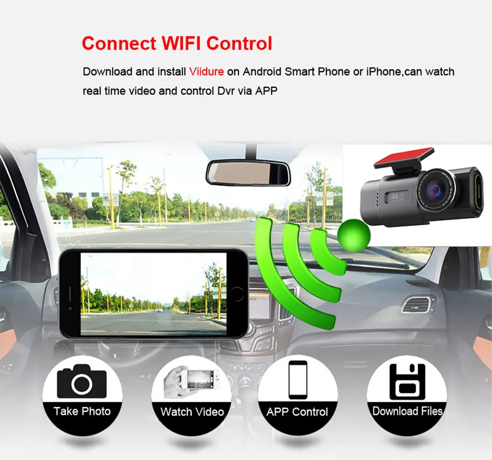 EZ 4k ULTRA HD Dual Lens Dash Cam with Wi-Fi, GPS & Night Vision