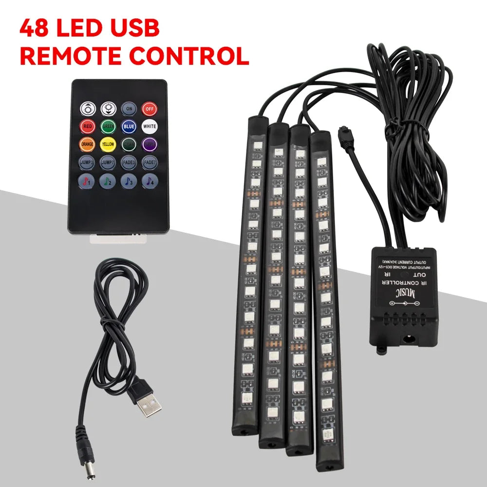 EZ Glow Car Ambient Lights – 36/48/72 LED Footwell Kit with USB and Music App Control