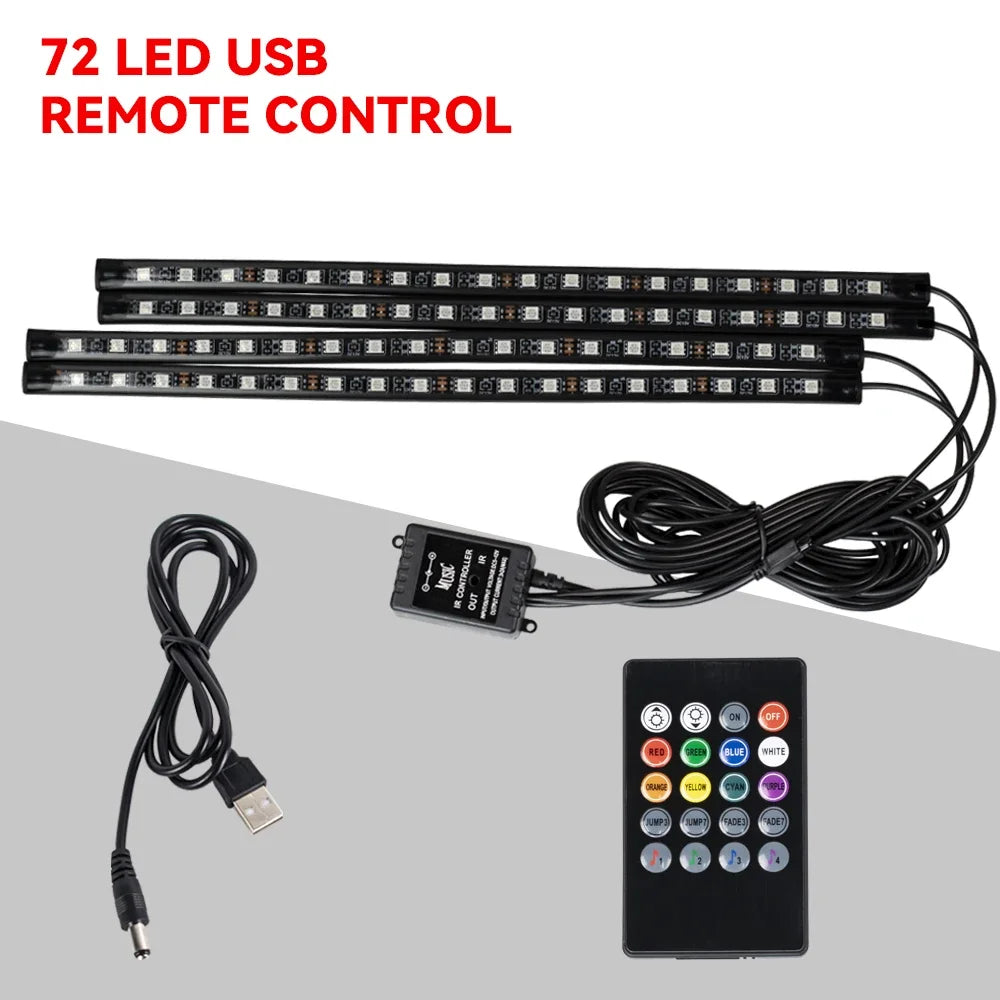 EZ Glow Car Ambient Lights – 36/48/72 LED Footwell Kit with USB and Music App Control