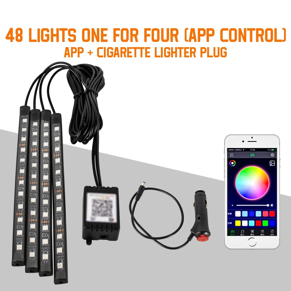 EZ Glow Car Ambient Lights – 36/48/72 LED Footwell Kit with USB and Music App Control