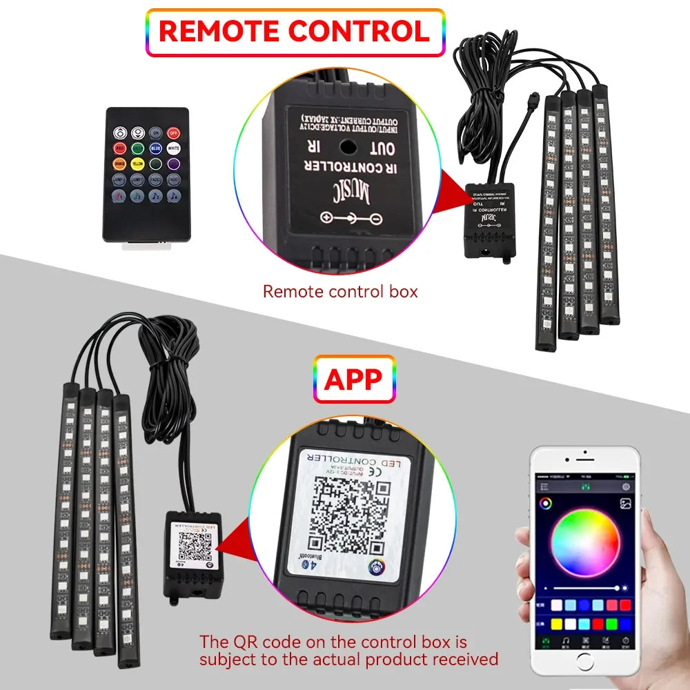 EZ Glow Car Ambient Lights – 36/48/72 LED Footwell Kit with USB and Music App Control