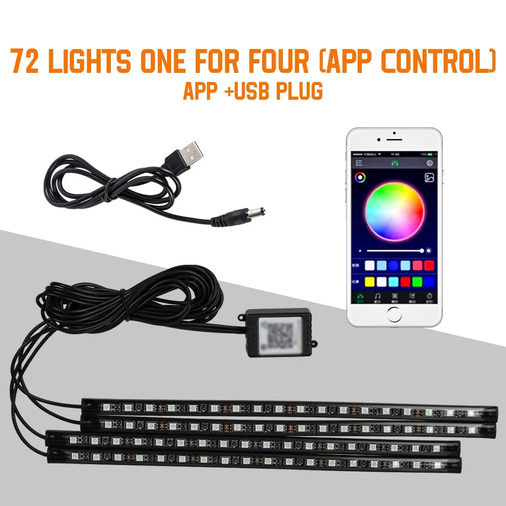 EZ Glow Car Ambient Lights – 36/48/72 LED Footwell Kit with USB and Music App Control