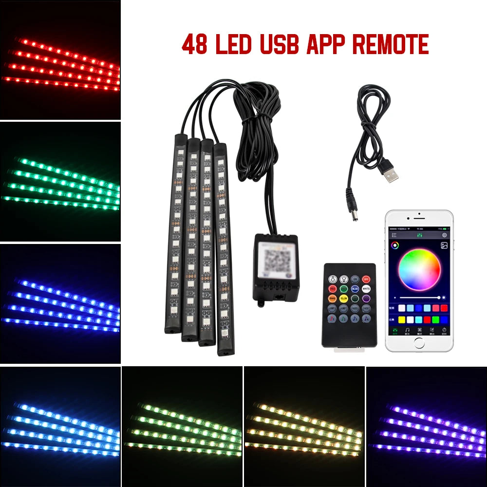 EZ Glow Car Ambient Lights – 36/48/72 LED Footwell Kit with USB and Music App Control