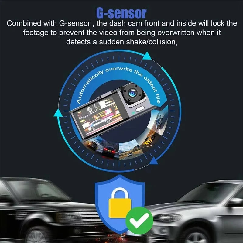EZ 1080P Triple Camera Dash Cam with IR Night Vision & 2" IPS Screen