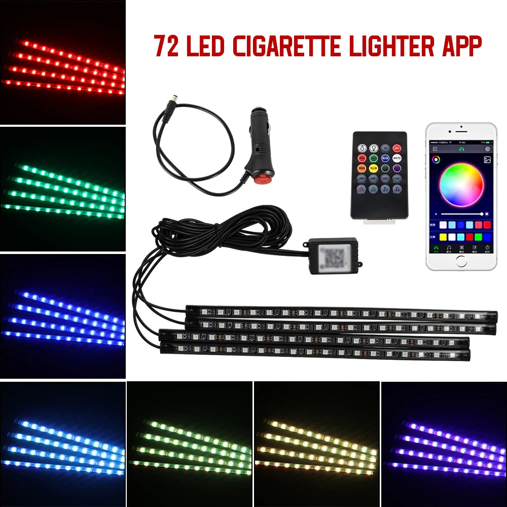 EZ Glow Car Ambient Lights – 36/48/72 LED Footwell Kit with USB and Music App Control