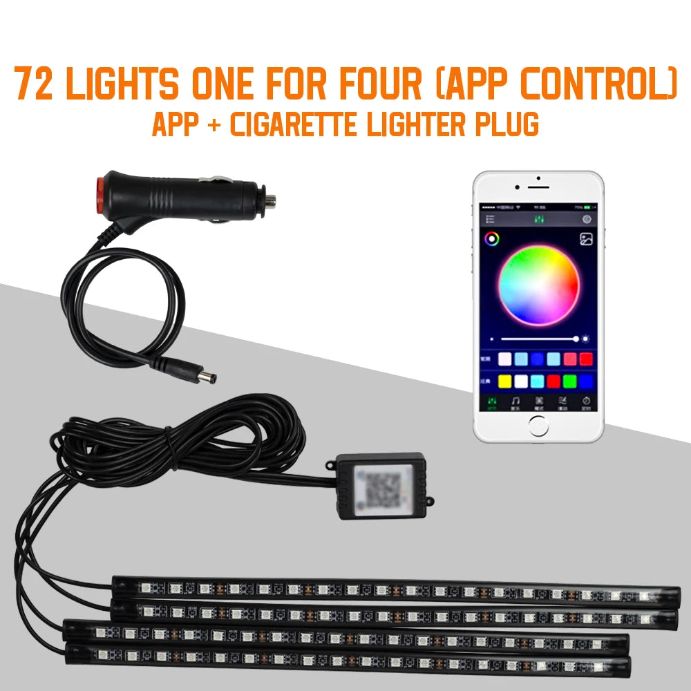 EZ Glow Car Ambient Lights – 36/48/72 LED Footwell Kit with USB and Music App Control