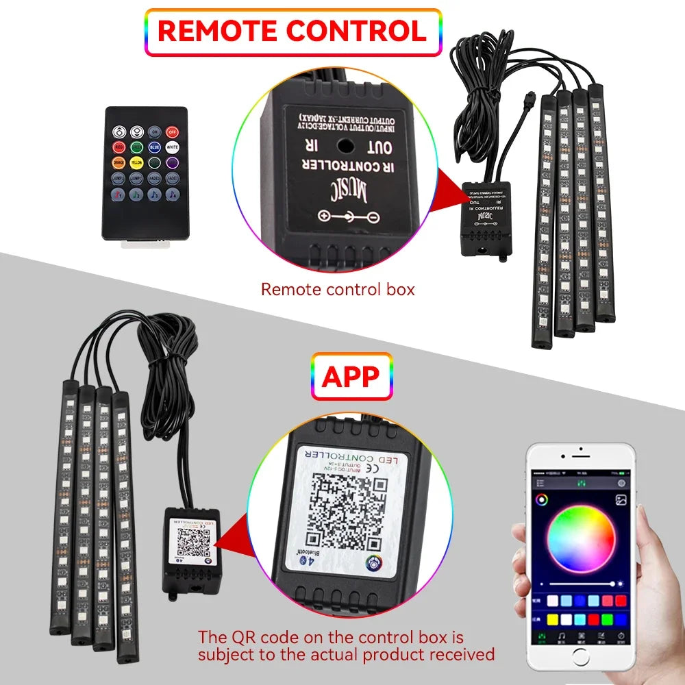 EZ Glow Car Ambient Lights – 36/48/72 LED Footwell Kit with USB and Music App Control