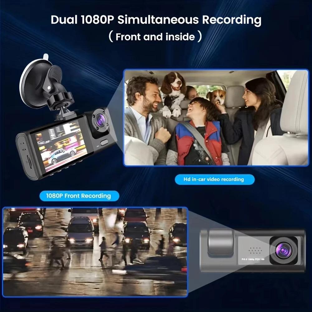 EZ 1080P Triple Camera Dash Cam with IR Night Vision & 2" IPS Screen