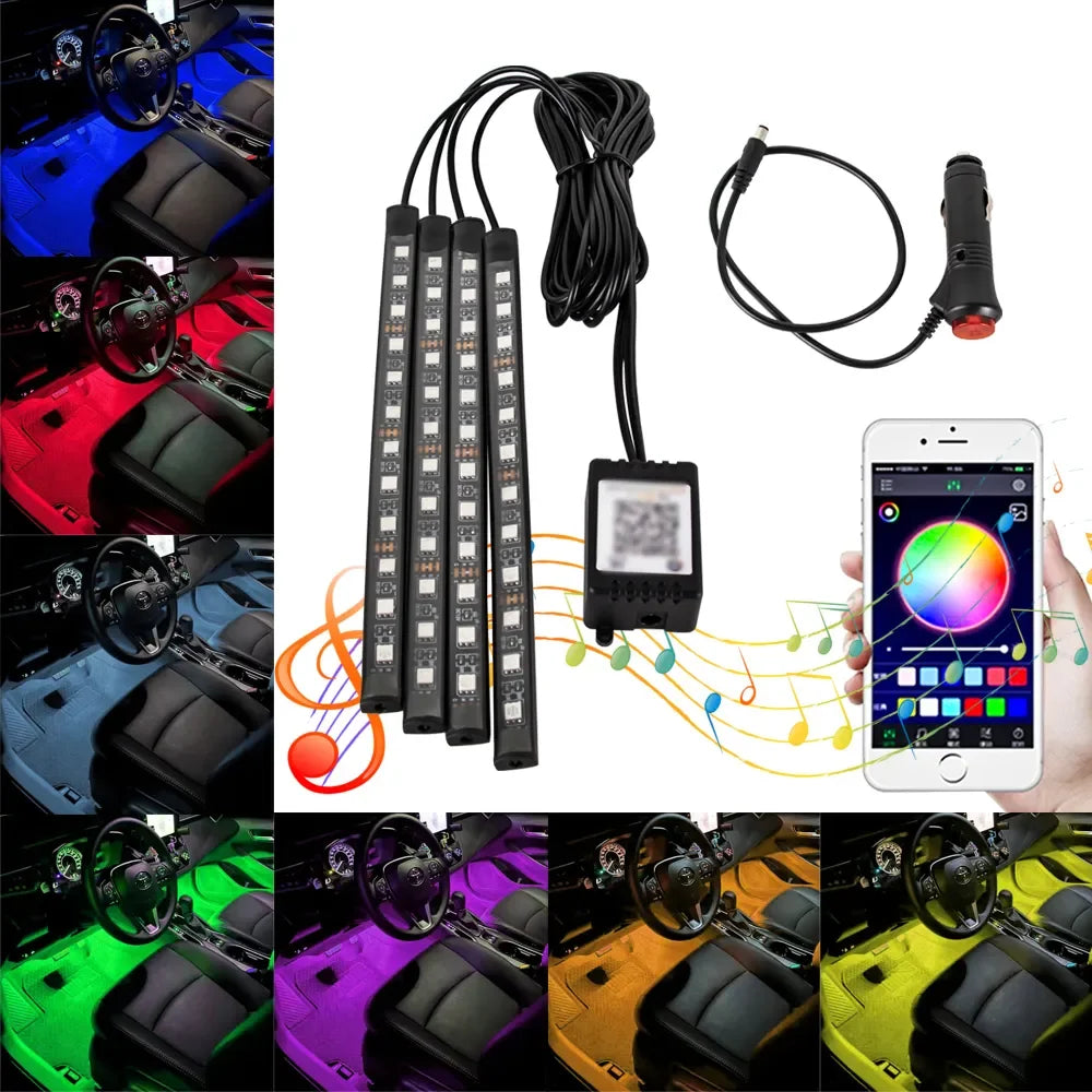 EZ Glow Car Ambient Lights – 36/48/72 LED Footwell Kit with USB and Music App Control
